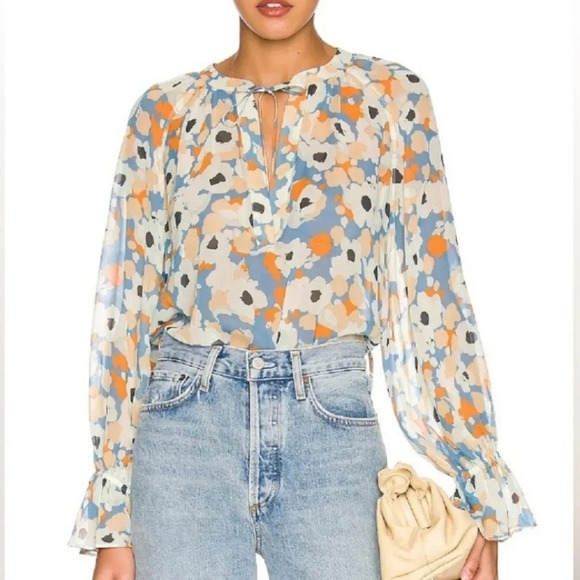 Joie peasant floral boho smocking self tie elastic wrists medium - Picture 11 of 16